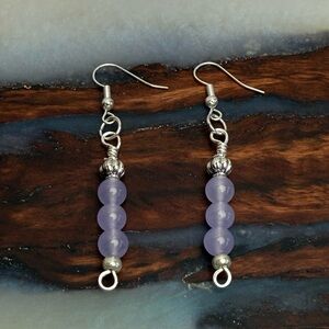 Silver and Purple Amethyst Beaded Dangle Earrings Hand Crafted New